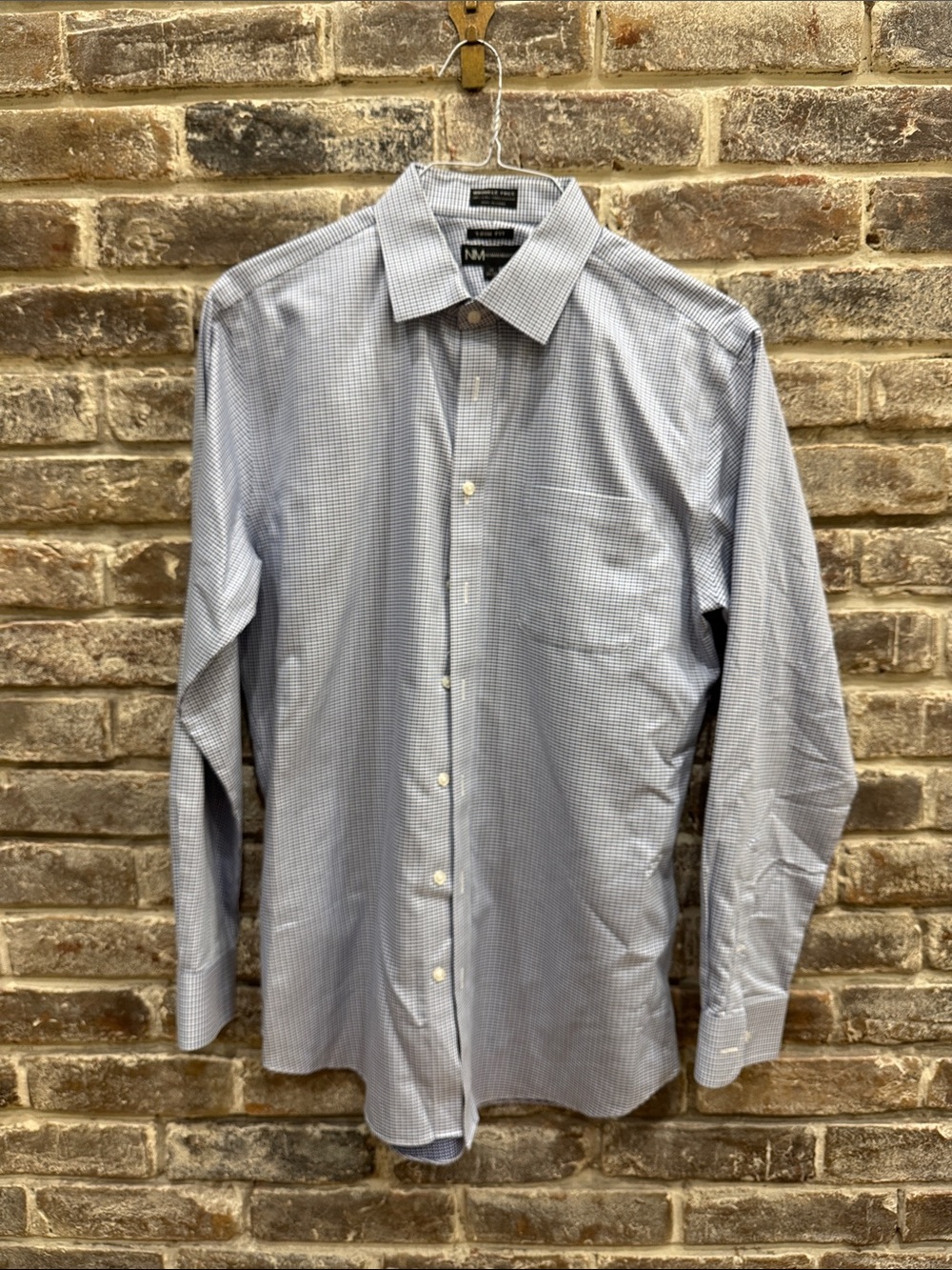 Neiman Marcus Light Blue Micro-Check Dress Shirt